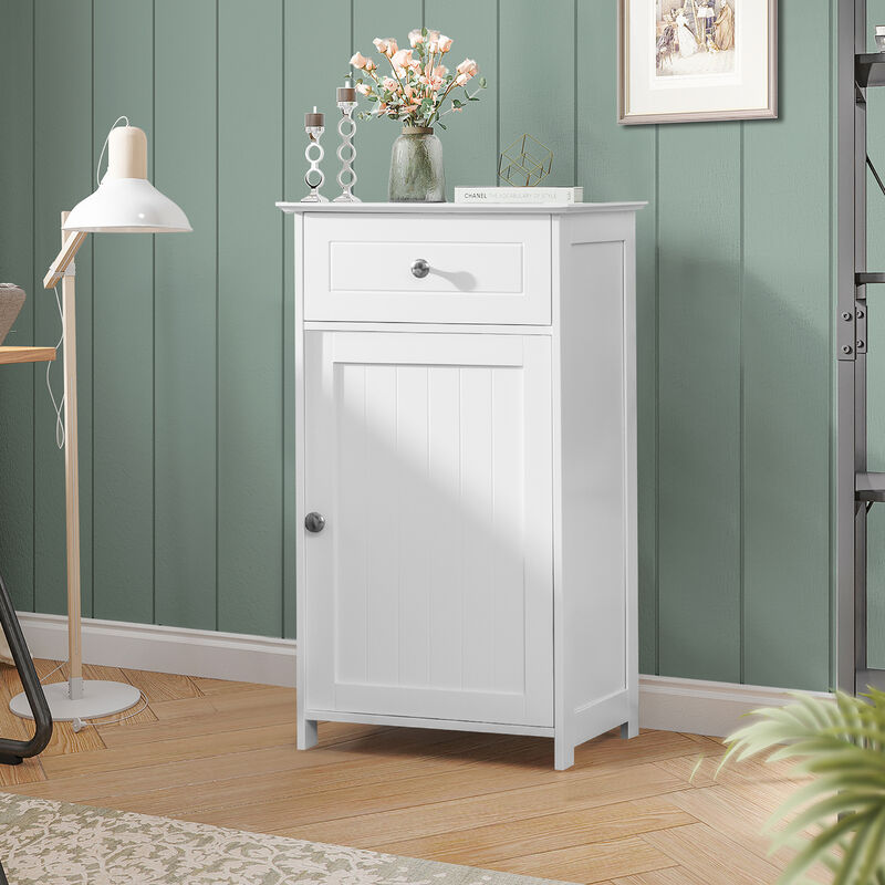 Costway Cabinet Bathroom Storage Floor Organizer Cupboard Drawer Shelf Bath Towel White