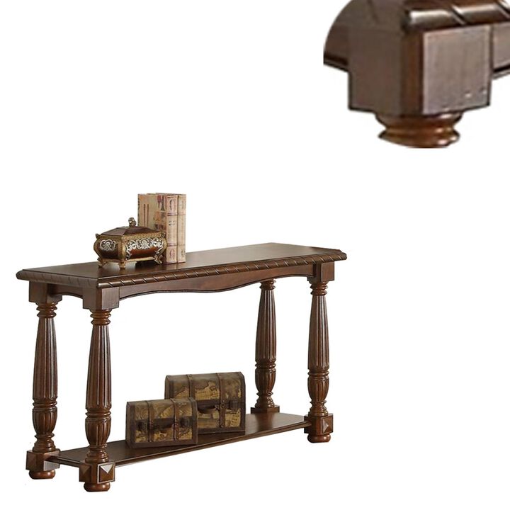 Quaint Wooden Console Table With Bottom Shelf, Brown-Benzara