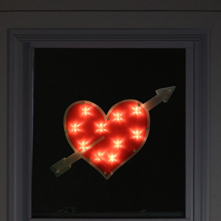 18" Lighted Red Heart with Arrow Valentine's Day Window Silhouette Decoration