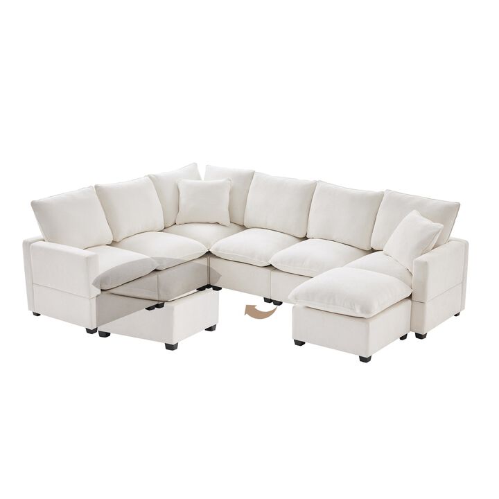 MONDAWE Modern U Shape Modular Sofa, 7 Seat Chenille Sectional Couch Set with 2 Pillows Included, Freely Combinable Indoor Funiture