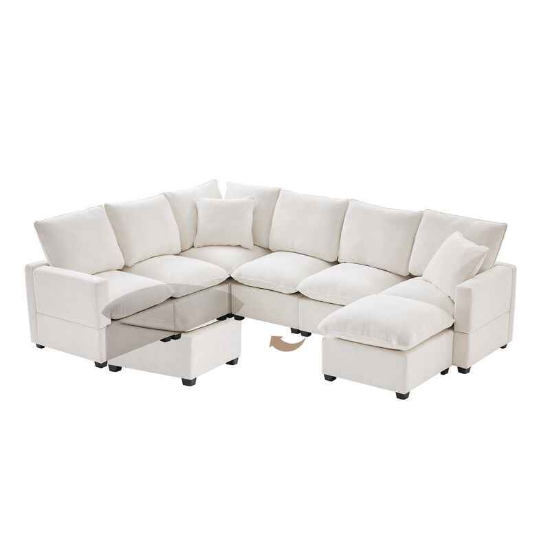 MONDAWE Modern U Shape Modular Sofa, 7 Seat Chenille Sectional Couch Set with 2 Pillows Included, Freely Combinable Indoor Funiture