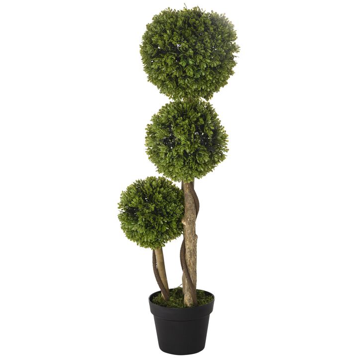 35.5" Faux Boxwood Topiary: Triple Sphere, Light Green