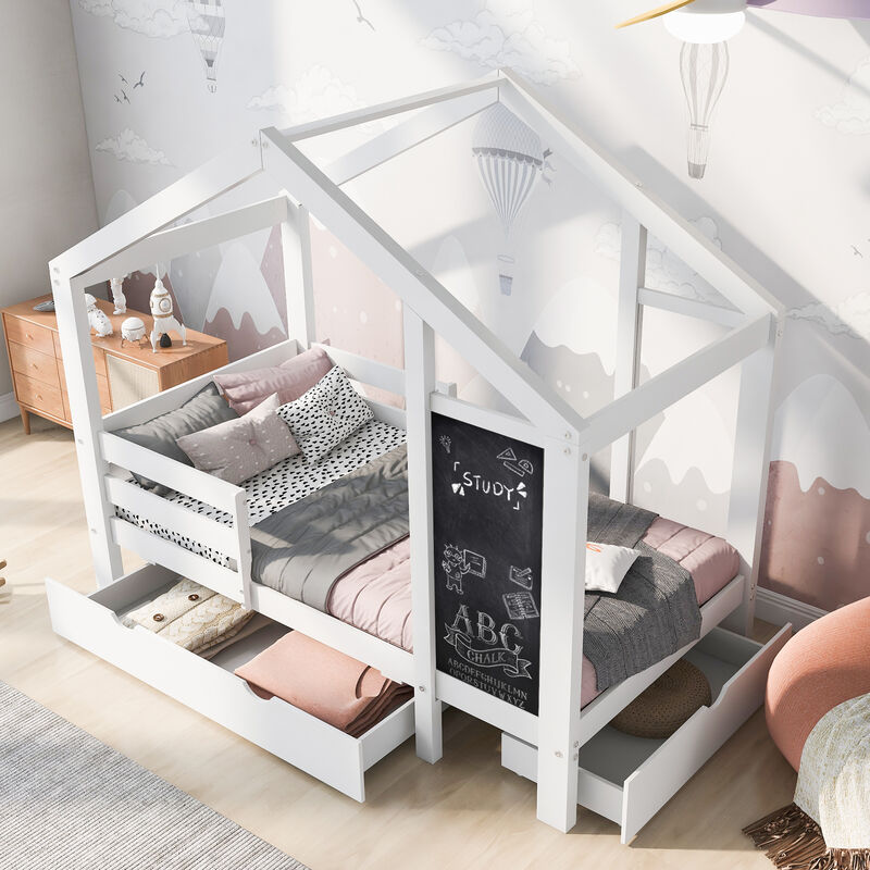 Merax Kids House Bed Frame with 2 Drawers