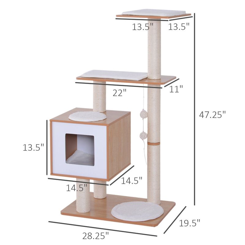 Modern Cat Playground: Oak & White Tree with Scratching Posts