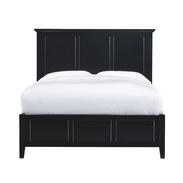 Neo Solid Mahogany Wood Low Profile Queen Bed, Beveled Trim Top, Black - Benzara