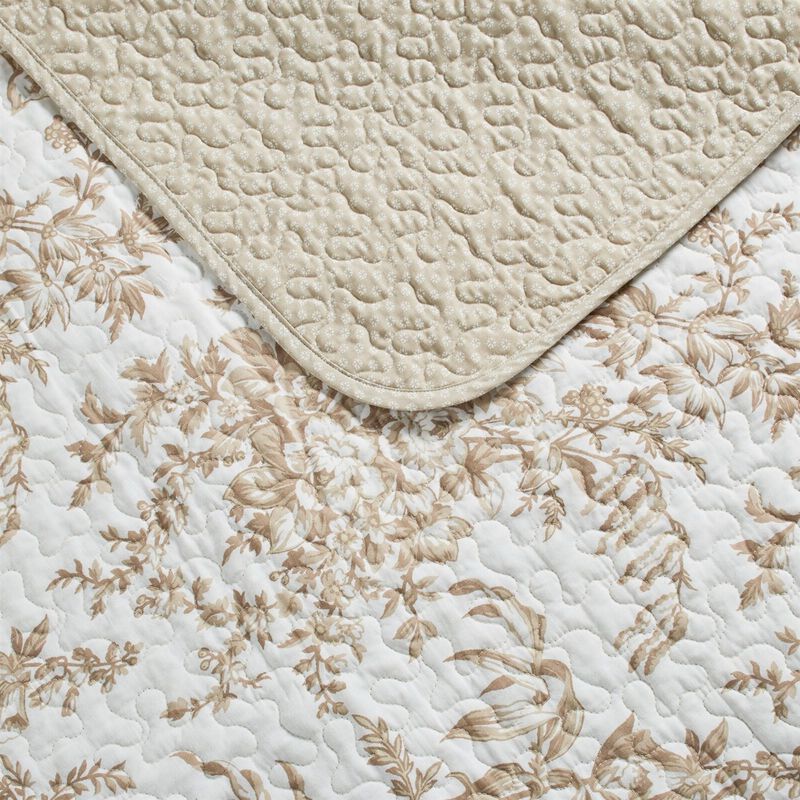 Hivvago Full/Queen 3 Piece Bed-in-a-Bag Bohemian Tan Beige Floral Cotton Quilt Set