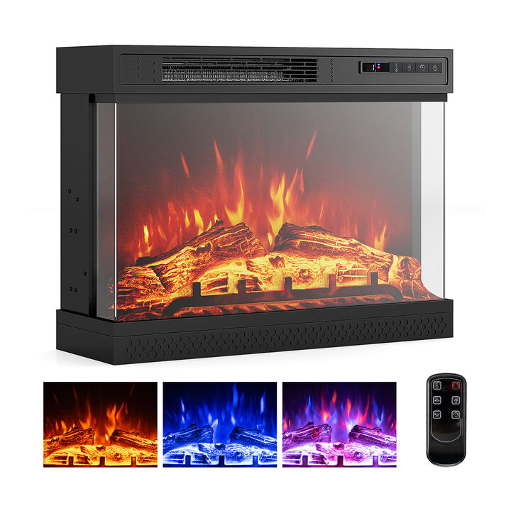 3-Sided Glass Electric Fireplace Heater with Remote Control for Modern Living Room Ambiance