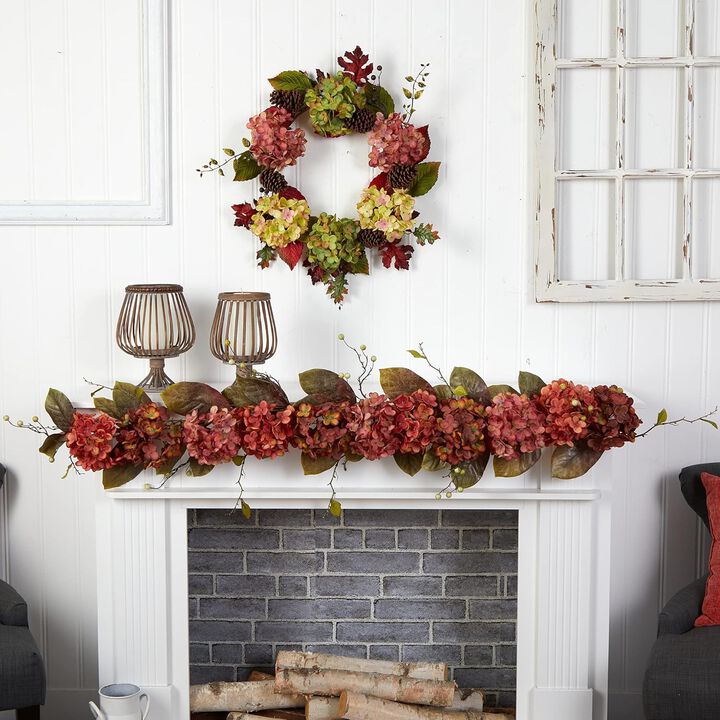 Hivvago 6" Fall Hydrangea and Berry Artificial Autumn Garland