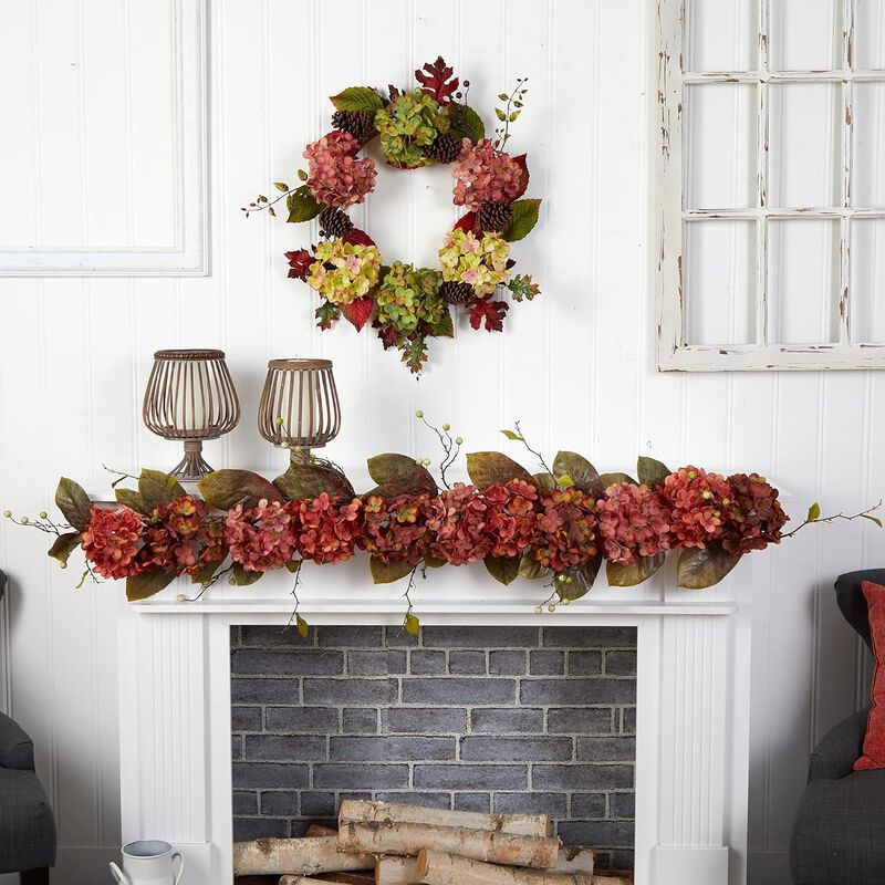 Hivvago 6" Fall Hydrangea and Berry Artificial Autumn Garland