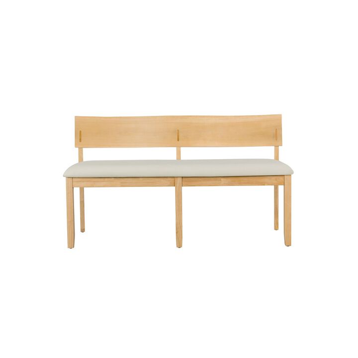 Celi 53 Inch Dining Bench, Cream Fabric Seat, Natural Brown Wood Frame - Benzara