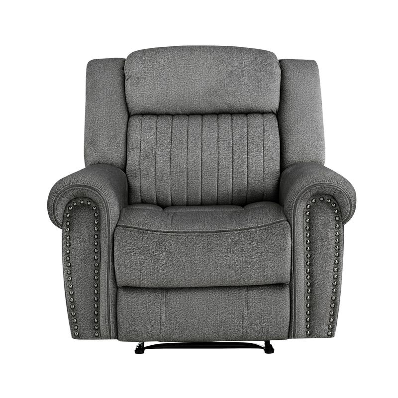 Ben 38 Inch Manual Recliner Chair, Gray Microfiber, Plush Foam, Solid Wood - Benzara