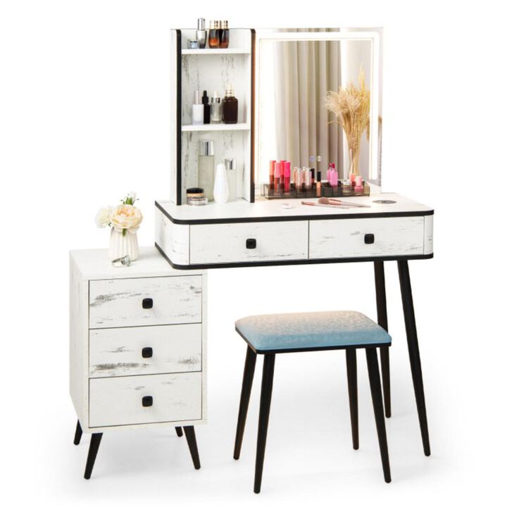Hivvago Vanity Makeup Table Set with Lighted Mirror-White