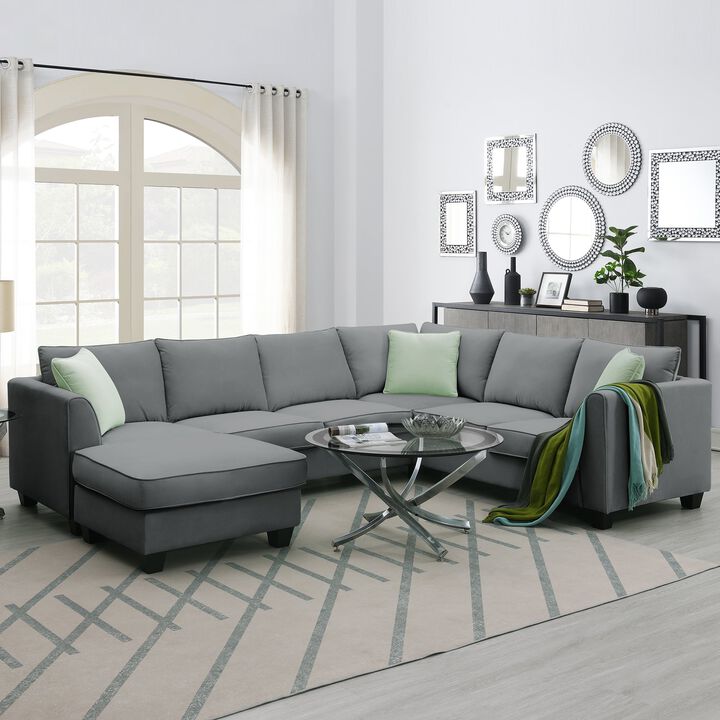 MONDAWE Sectional Sofa Couches Living Room Sets, 7 Seats Modular Sectional Sofa with Ottoman, L Shape Fabric Sofa Corner Couch Set with 3 Pillows