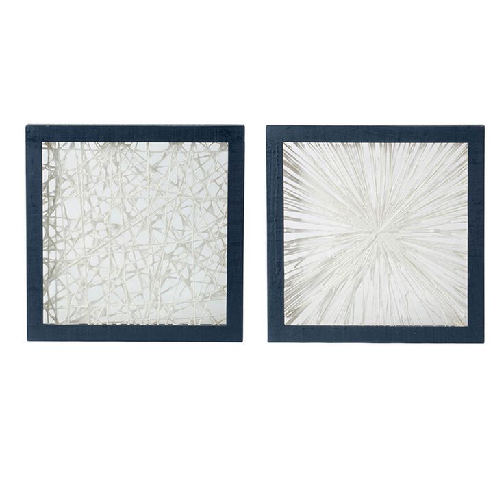 15 x 15 Botanical Wall Art Decor, Blue White Floral Canvas by Casagear Home - Benzara
