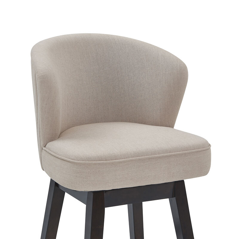 Brandy  Counter Height Swivel Tan Fabric and Espresso Wood Bar Stool