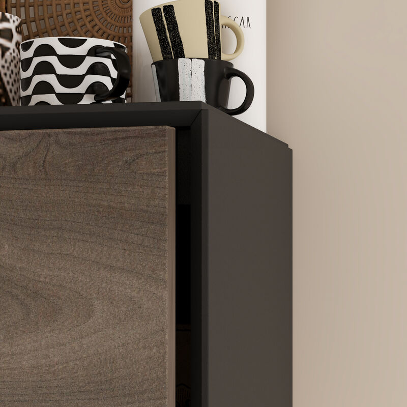 FUFU&GAGA Tall Dining Cabinet with Doors and Shelves, (18.9" W x 15.7" D x 66.9" H),Black and Brown