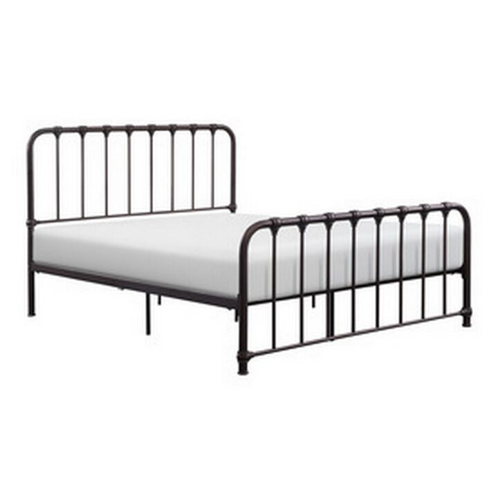 Ethan Queen Size Bed, Classic Open Slatted Metal Frame Design, Dark Bronze - Benzara