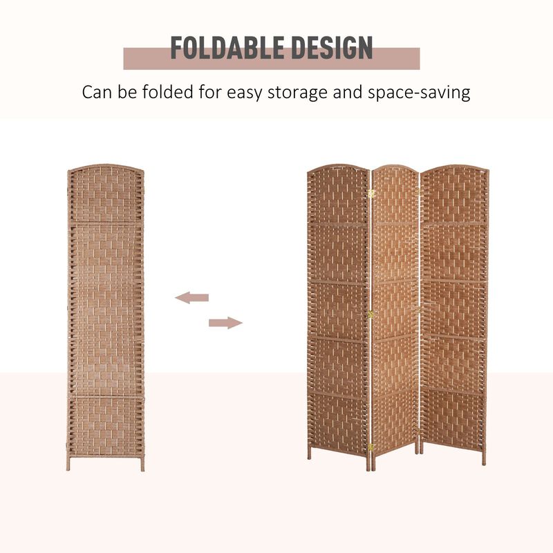 Natural Privacy Screen: 6' 3-Panel Freestanding Wicker Room Divider