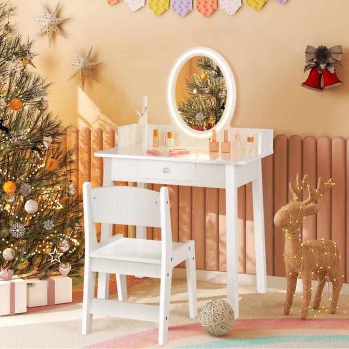 Hivvago Kids Vanity Set with Lighted Mirror-White