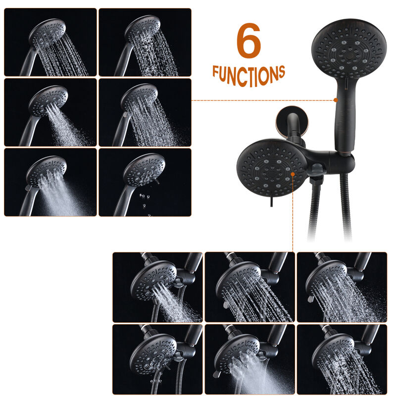 6 Function Rain Shower Head with Handheld - Valve Included