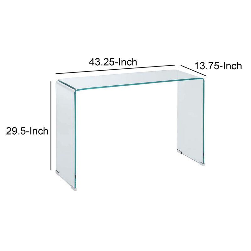 Contemporary Style Minimal Tempered Glass Sofa Table, Clear-Benzara
