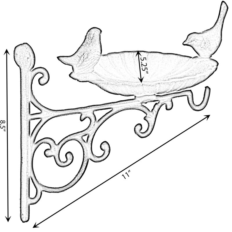 Outdoor Garden Wall Mounted Hanging Iron Bird Bath and Feeder Decor, Bronze