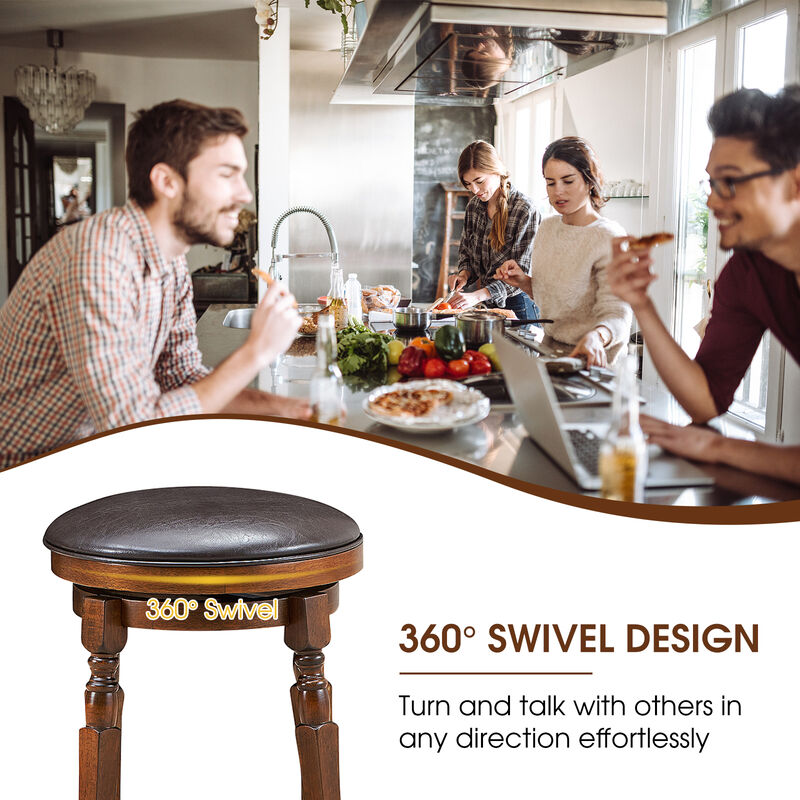 Set of 2 Swivel Leather Padded Dining Bar Stools