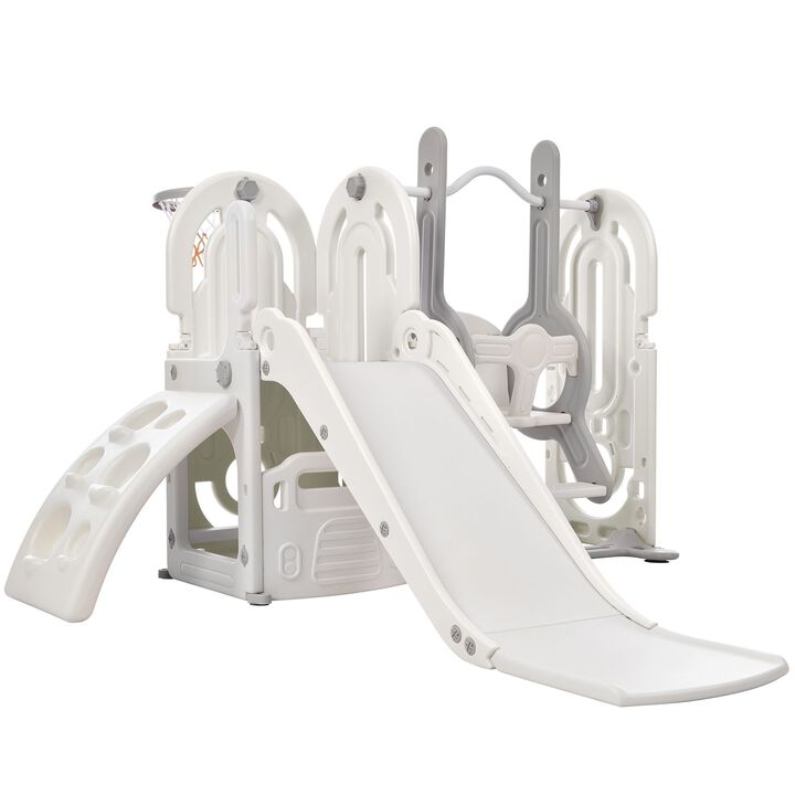 Toddler Slide and Swing Set 5 in 1 - Playground Climber Slide Playset with Basketball Hoop, Indoor & Outdoor, Freestanding Combination for Babies