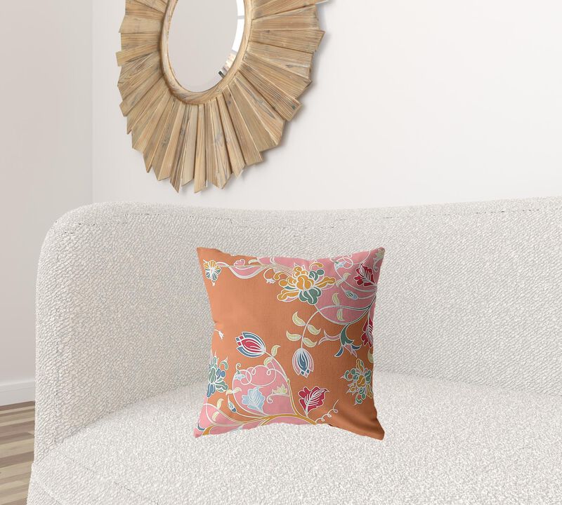 Hivvago 18" Pink Orange Garden Zippered Suede Throw Pillow