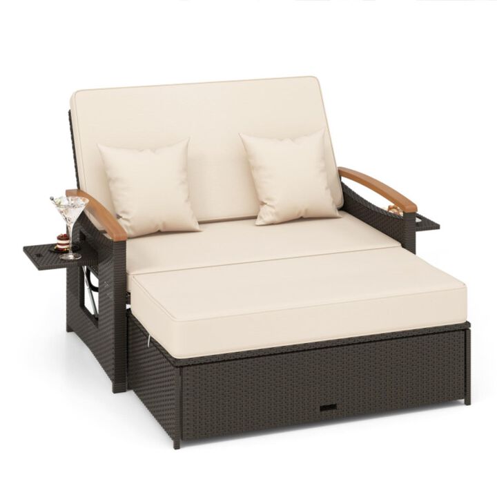 Hivvago Outdoor Wicker Daybed with Folding Panels and Storage Ottoman