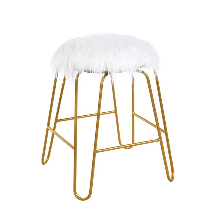 Carolina Living Morrissey 18 Vanity Stool - Gold - White Faux Fur Upholstery