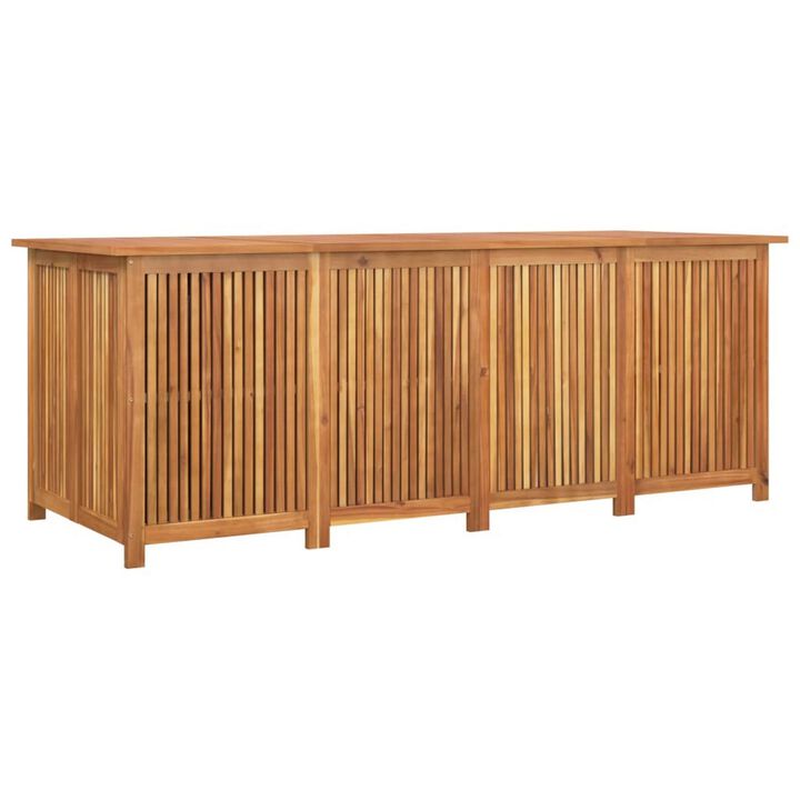 Outdoor Storage Box w Lift Top, Fluted Brown Acacia Wood 79 Inch - Benzara