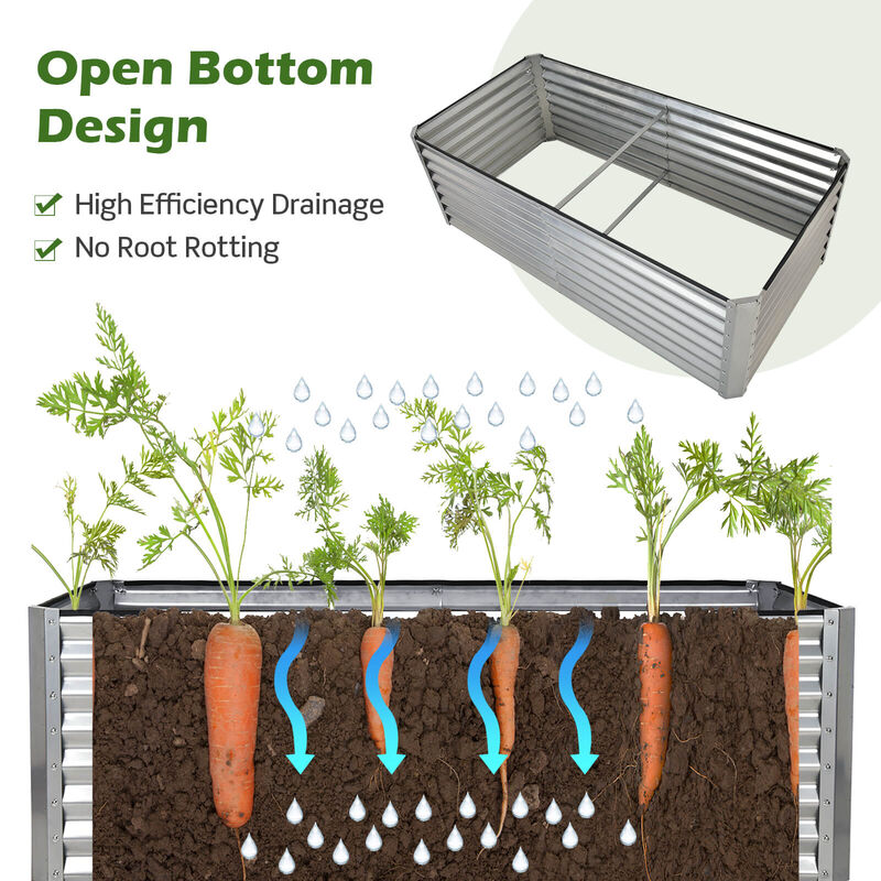 6 x 3 x 2 Feet Rustproof Metal Planter Box with Ground Stakes for Plants