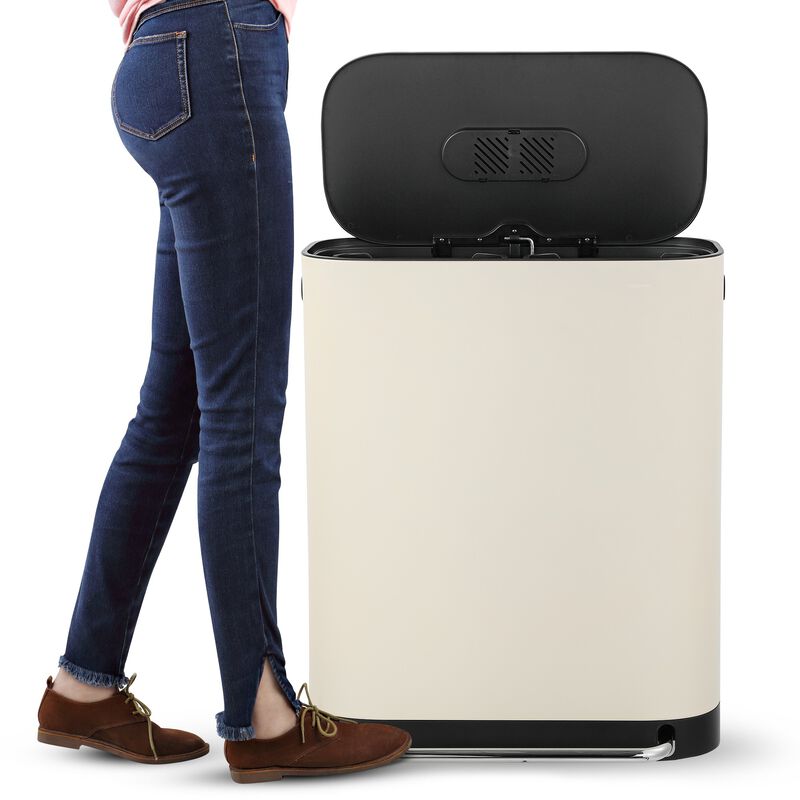 Beni Kitchen Trash/Recycling Double-Bucket Step-Open Trash Can with Liners