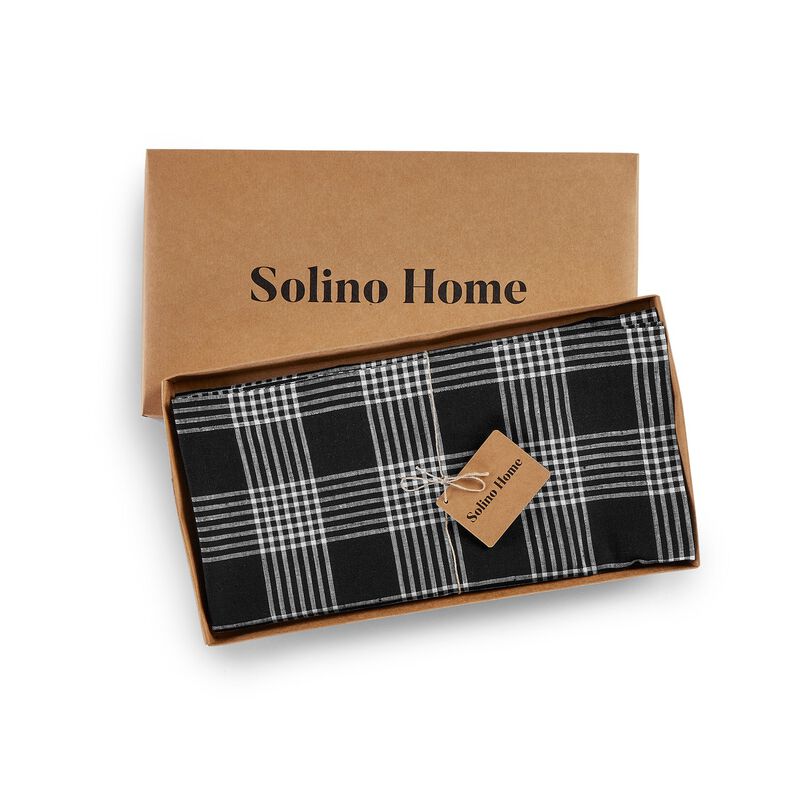 Solino Home 100% Pure Linen Table Throw 52 x 52 Inch | Glen Check for Thanksgiving, Christmas