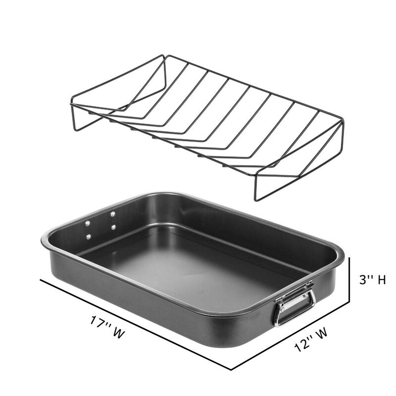 16.5" Non-Stick Carbon Steel Roasting Pan with V Shaped Rack