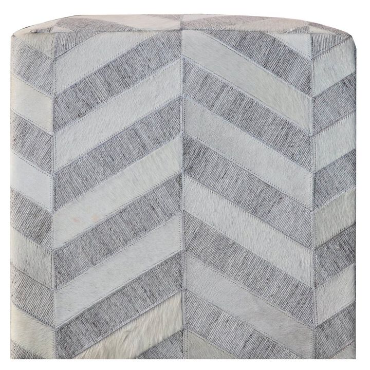 Contemporary Kobe Pouf in Gray and Ivory