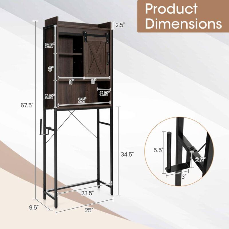 Hivvago 4-Tier Multifunctional Toilet Sorage Cabinet with Adjustable Shelf and Sliding Barn Door