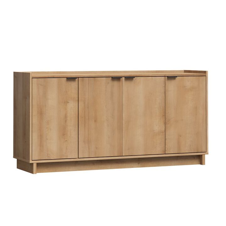 Prepac Simply Modern 4-Door Console Table Natural Oak Engineered Wood Sideboard