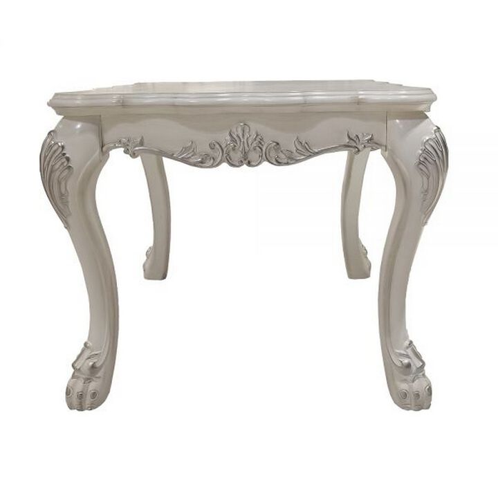 Ally 28 Inch Side End Table, Aspen Wood, Classic Scrollwork, Polyresin - Benzara