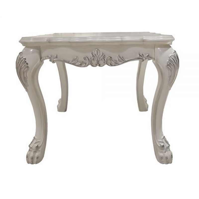 Ally 28 Inch Side End Table, Aspen Wood, Classic Scrollwork, Polyresin - Benzara