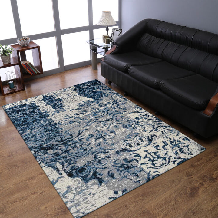 RUGSOTIC CARPETS MACHINE MADE HEATSET POLYPROPYLENE AREA RUGS - 3'4''x5', Rectangle Shape, Blue Color, Abstract Modern Design,Midium Pile Machine Made Area Rugs for Living Room, Bed Room (M00017)