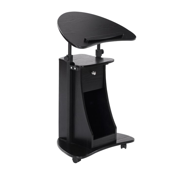 Flexible Workstation: Black Height-Adjustable Laptop Cart with Drawer