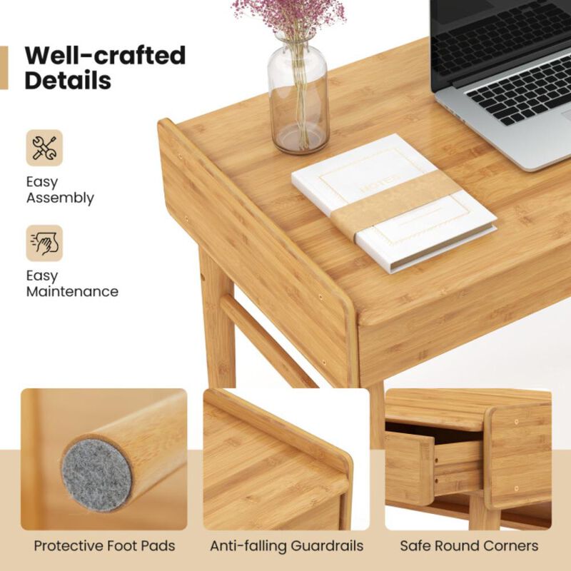 Hivvago Bamboo Writing Desk with 2 Storage Drawers and Open Shelf