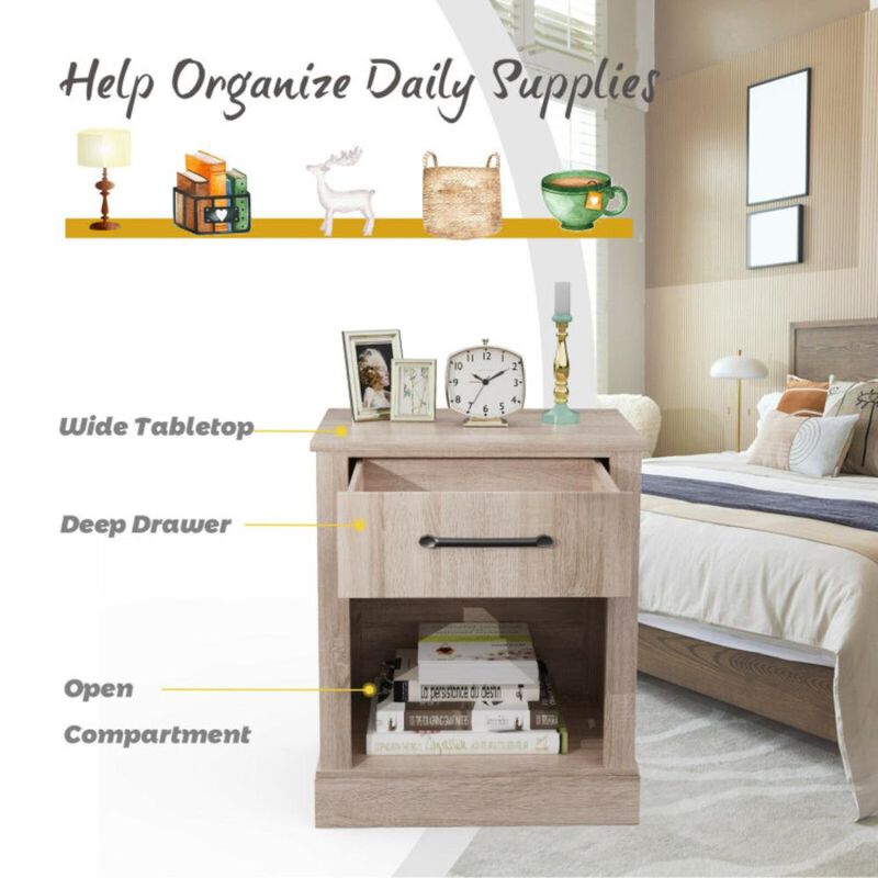 Hivvago Compact Nightstand with Drawer and  Shelf