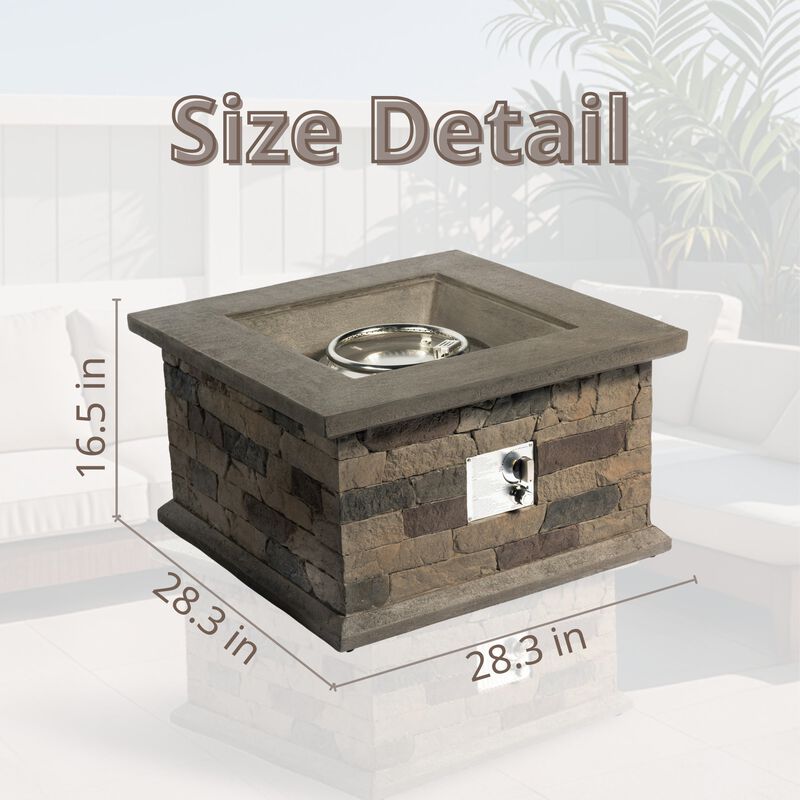 Mondawe 28.3" Outdoor Artificial Stone Fire Pit,40K BTU Propane E-Ignition Waterproof Fire Table