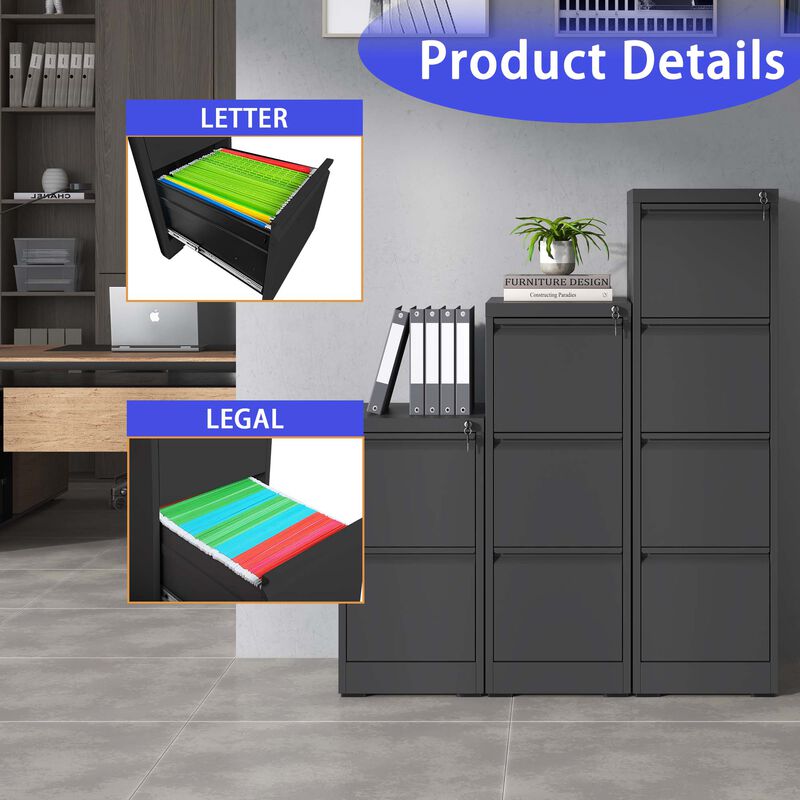 3 Drawer Metal Vertical File Cabinet with Lock Office Home Steel Vertical File Cabinet
