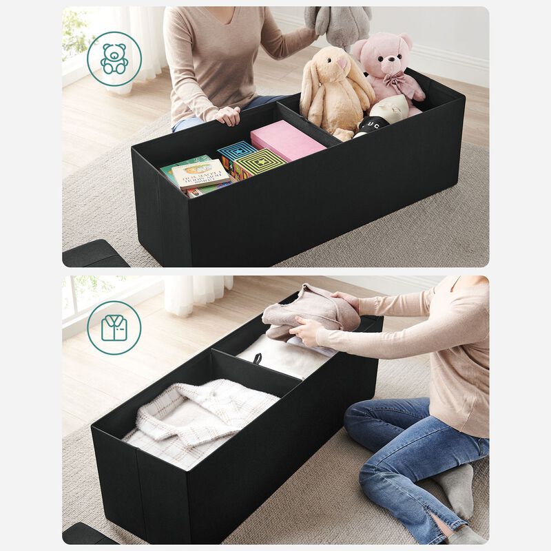 43-Inch Folding Storage Ottoman Bench with Wooden Divider - Storage Chest and Foot Rest Stool