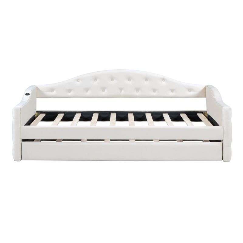 Merax Velvet  Sofa Bed Daybed with Trundle
