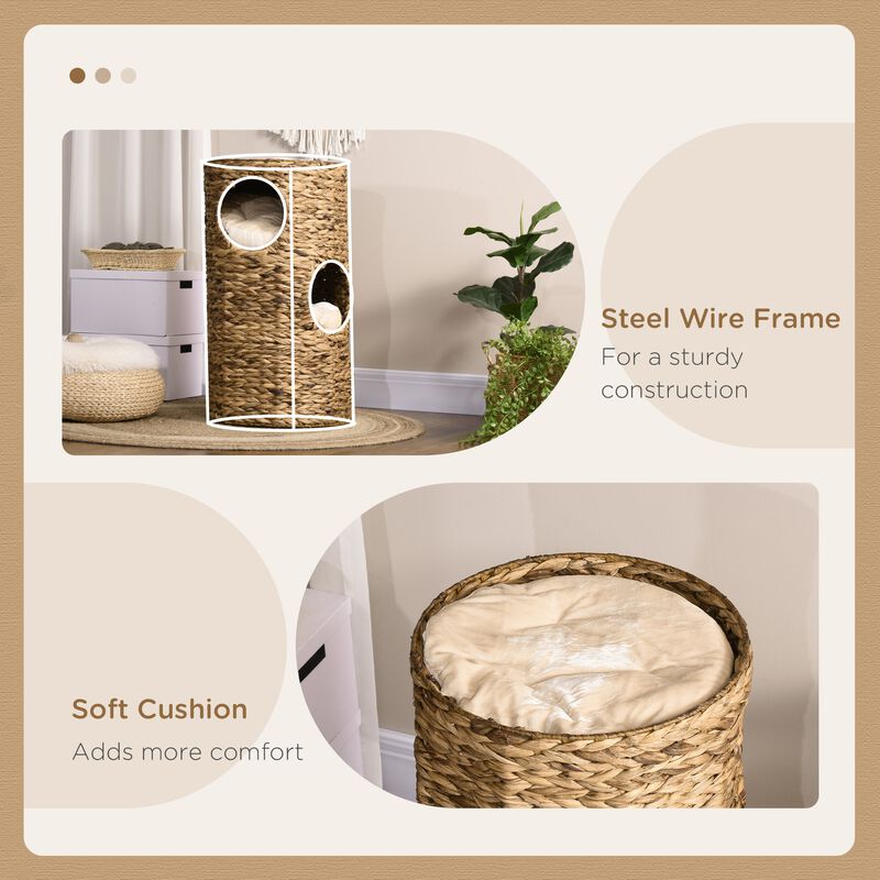 Beige Cat House: 3-Story Indoor Condo Tower with Removable Cushions